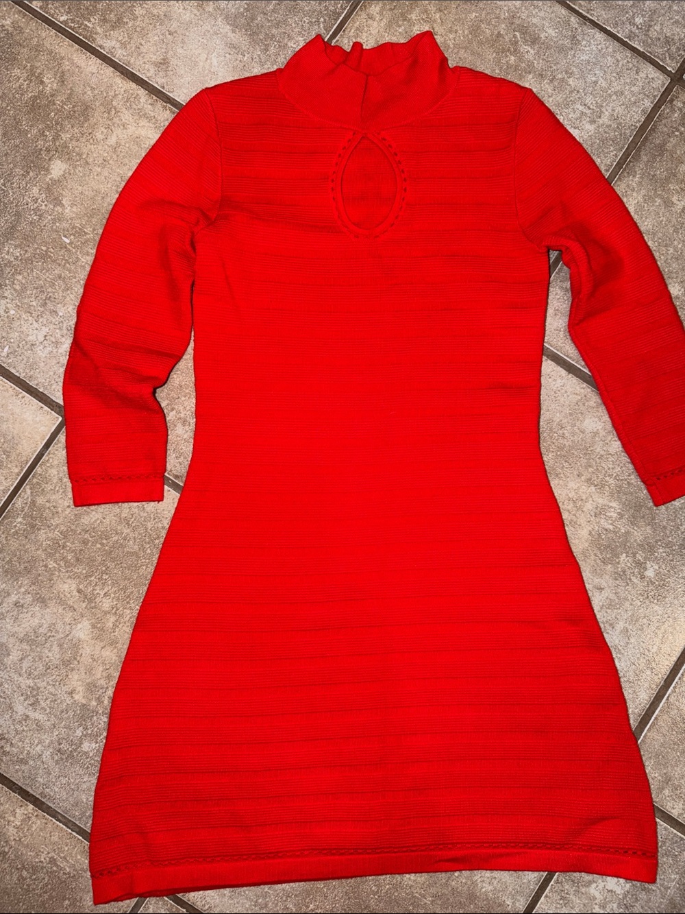 Guess Red Keyhole Mock Neck Sweater Dress